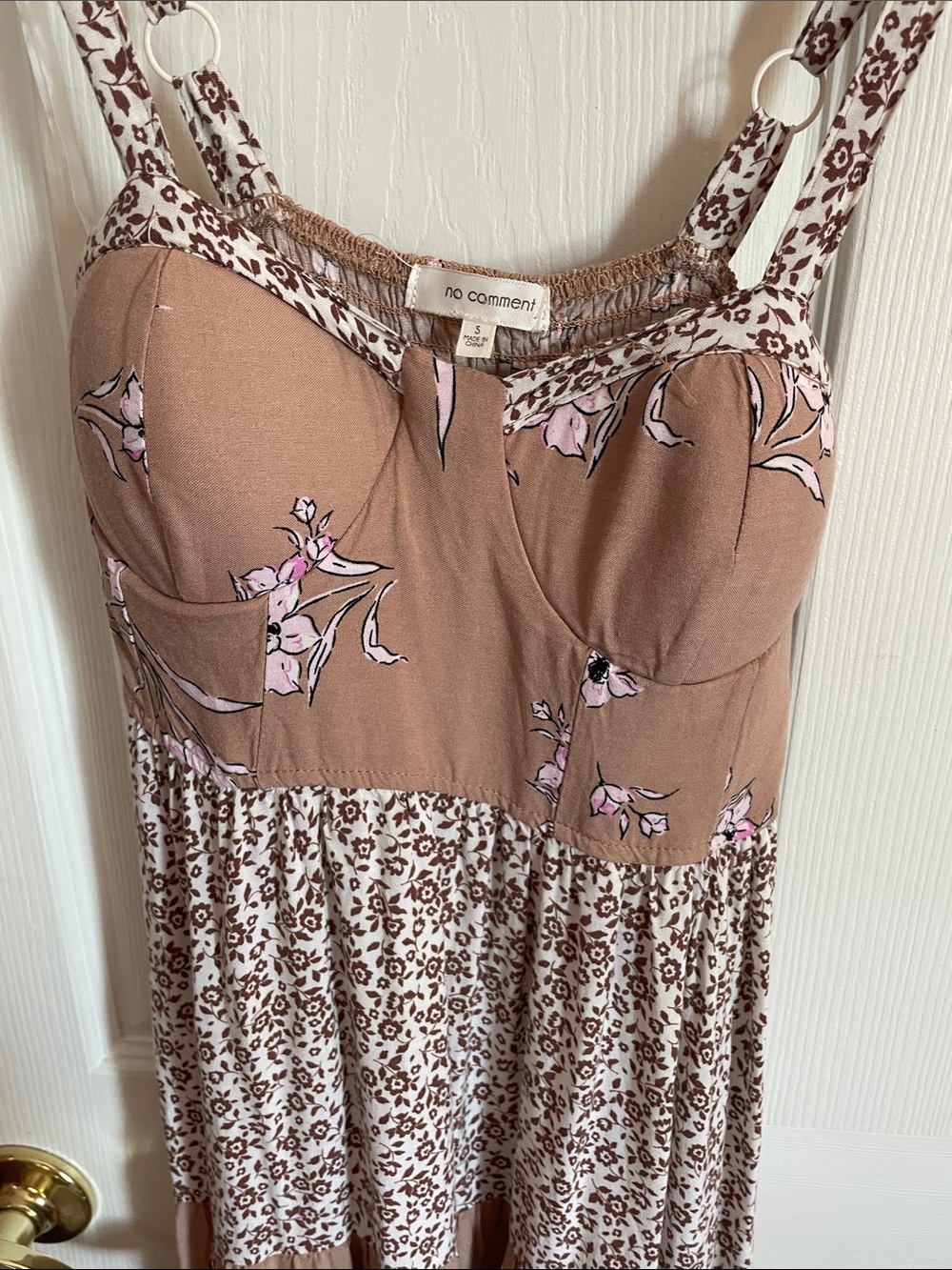 No Comment Floral Brown Maxi Dress with Pink Accents